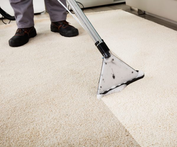 Close-up Of A Person Cleaning Carpet With Vacuum Cleaner