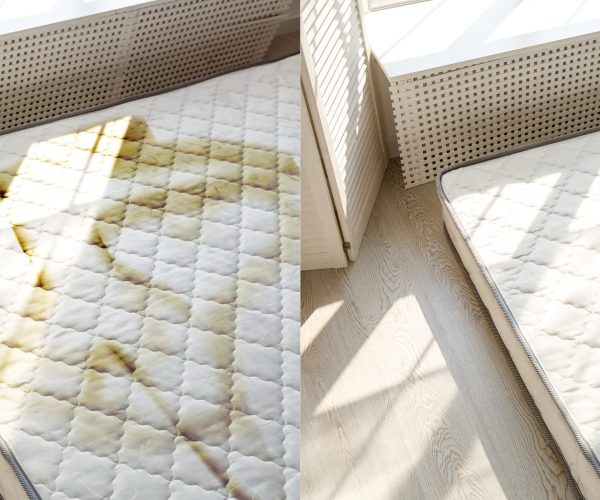 Filthy bed mattress in low cost hotel